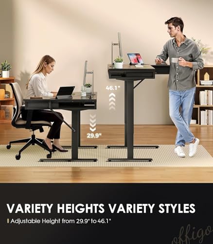 OffiGo 63 Inch L Shaped Electric Standing Desk with Drawers, Black O5647