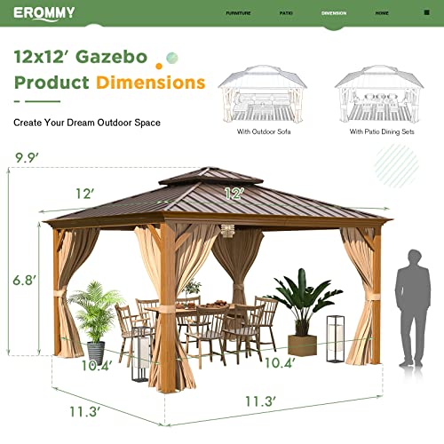 EROMMY 14'x20' Hardtop Gazebo Double Roof Galvanized Steel Outdoor Pavilion G3084