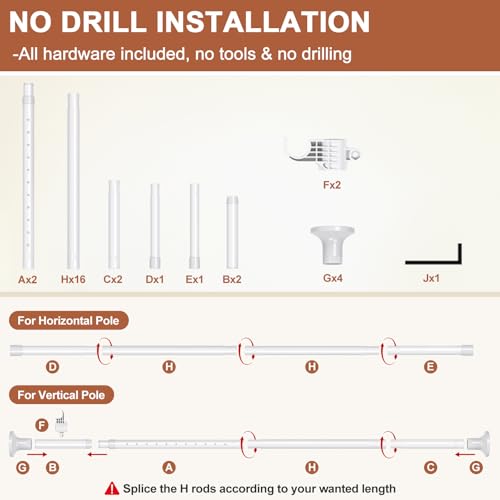 Black Room Divider Curtain Rod, No Drilling, Adjustable 4-10ft E8256