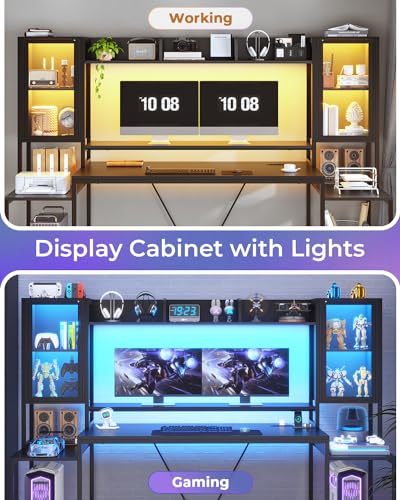 SEDETA Gaming Desk 74.8'' with LED Lights, Hutch and Storage Shelves, White W26827