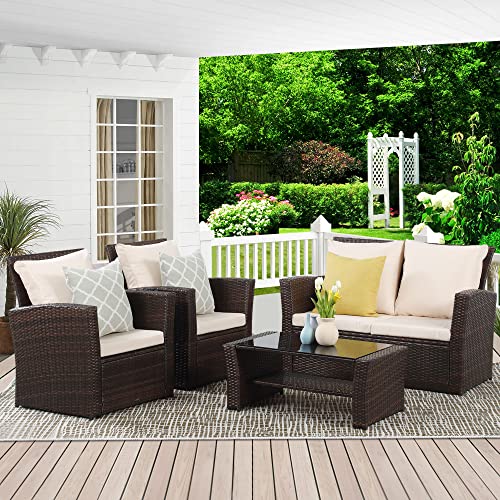 Wisteria Lane 4 Piece Outdoor Patio Furniture Set, Gray Rattan Sofa with Cushion P41861