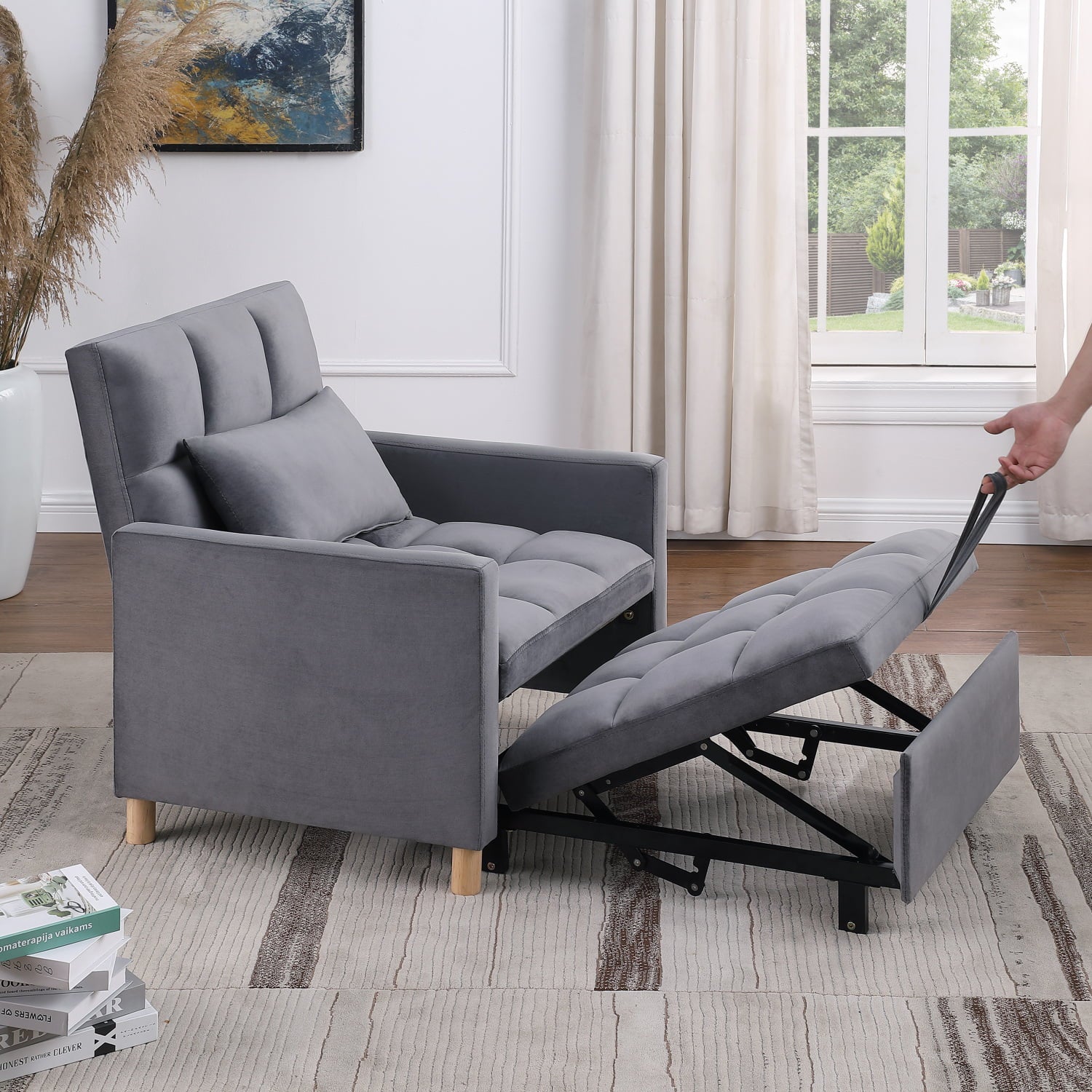 Holaki Convertible Sleeper Sofa Chair Bed with Pillow, Velvet, for Living Room M997