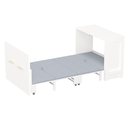 Twin Murphy Bed with Mattresses and Adjustable Desk, White L560588