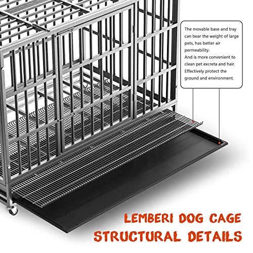 LEMBERI 48/38 inch Heavy Duty Dog Crate with Lockable Wheels, Double Door, Removable Tray Z823935