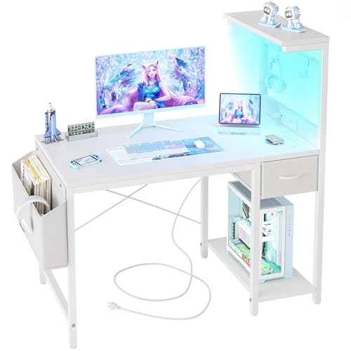 TIQLAB Gaming Desk 47 inch with Power Outlet and LED Light, Carbon Fiber Black P5873
