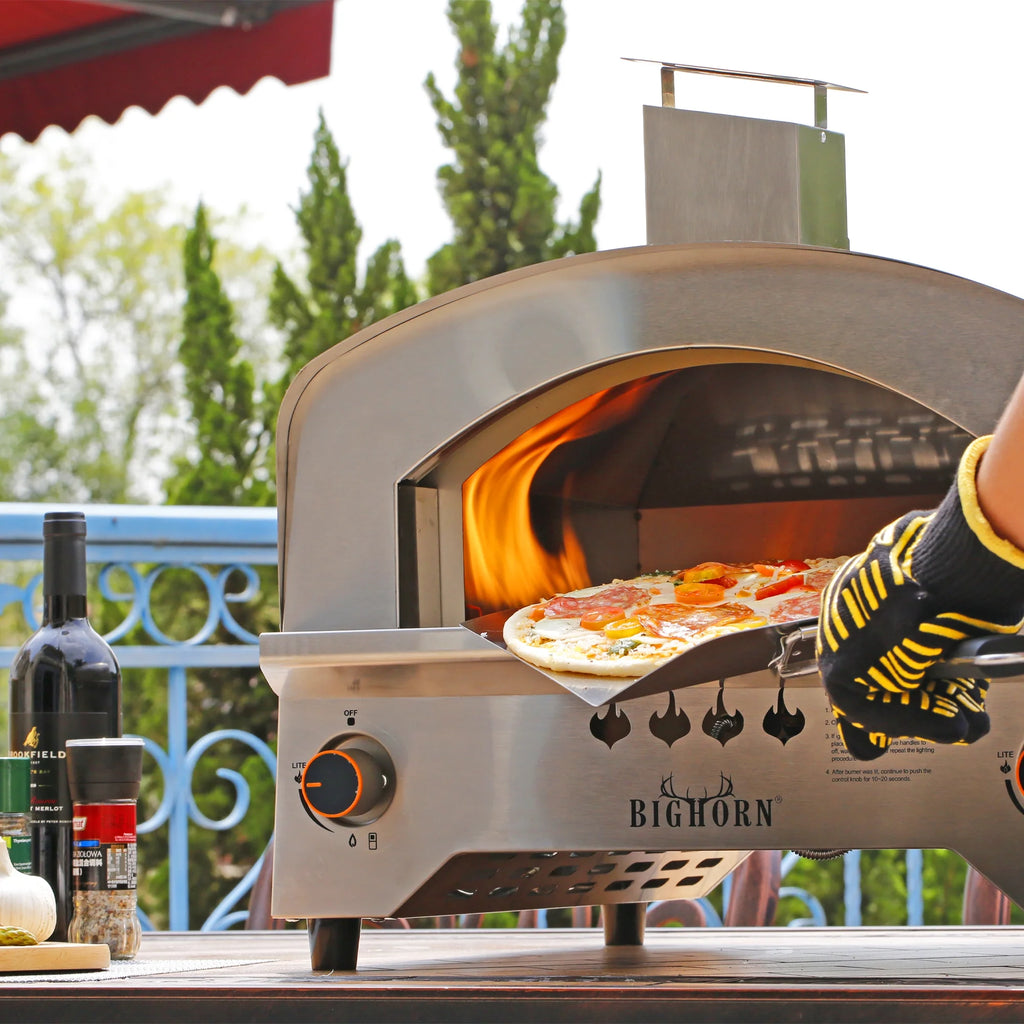 BIG HORN OUTDOORS Gas Pizza Oven Portable with 13 inch Pizza Stone M505
