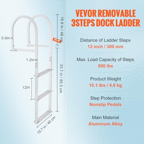 VEVOR Removable Dock Ladder 3/4/5 Steps, Aluminum, 350/500lbs Capacity T419635