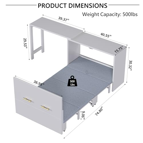 Twin Murphy Bed with Mattresses and Adjustable Desk, White L560588