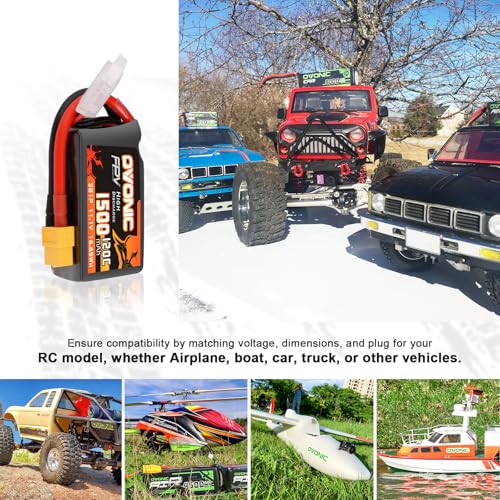 OVONIC Lipo Battery 11.1V 1300mAh 3S with XT60 for RC FPV Drone (2 Pack) Q180