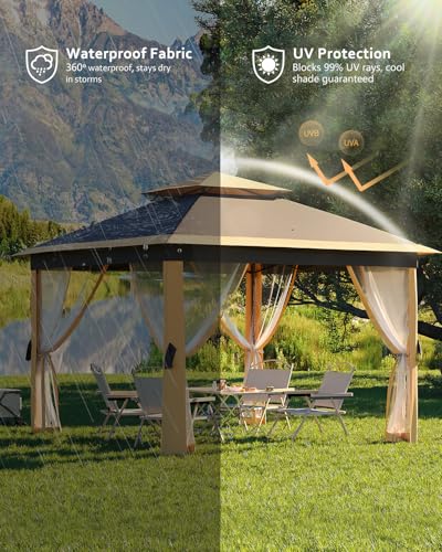 Pop Up Gazebo Tent with Mosquito Netting, Water & UV Resistant - Khaki J83860