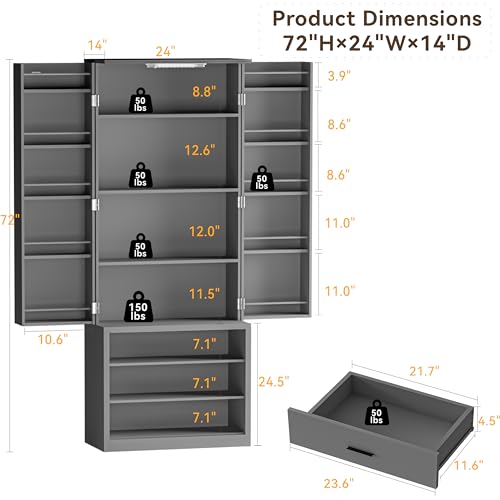 72" LED Kitchen Pantry Cabinet with 3 Drawers and Barn Doors U97073