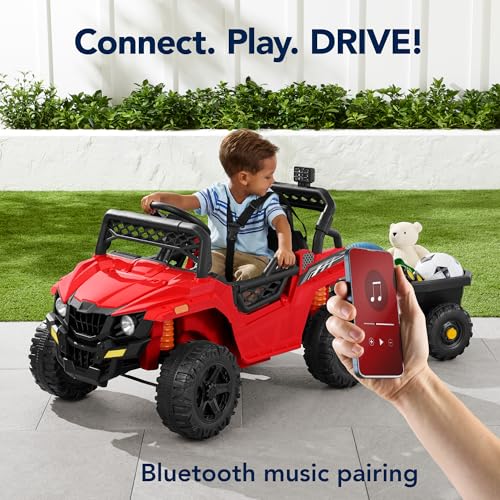 Kids 12V Electric Ride On UTV Car with Trailer, Parent Control, LED Lights, Bluetooth - Black C2735