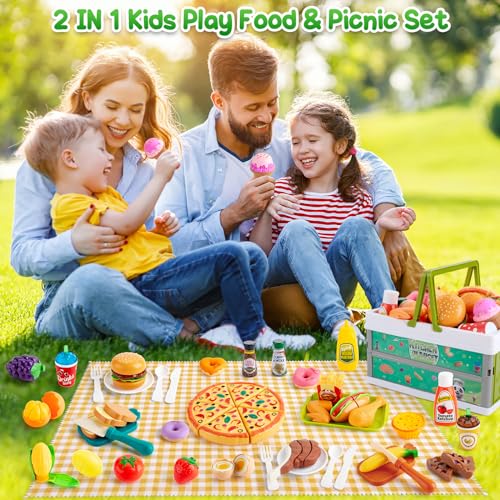 78Pc Pretend Play Food for Kids Kitchen with Storage Basket U2466