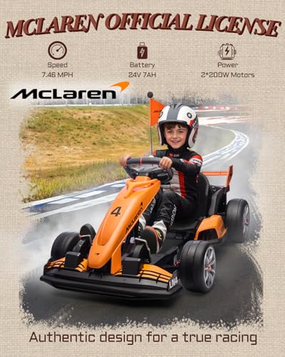 Licensed McLaren Electric Drift Kart for Kids, 24V 200W, Adjustable Seat J547