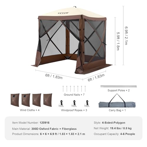 VEVOR Pop Up Gazebo Screen Tent 10x10ft with Mosquito Netting B21209