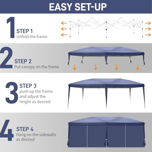 Outvita 10x20ft Pop Up Canopy Tent with 6 SideWalls, Black C203441