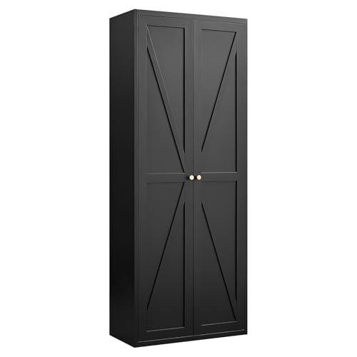 GREATMEET 65" Tall Kitchen Pantry Cabinet, White Metal Farmhouse Cupboard with Adjustable Shelves D202