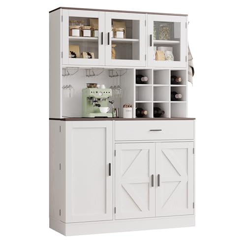 ANCTOR Kitchen Hutch Cabinet with Glass Doors and Storage K931