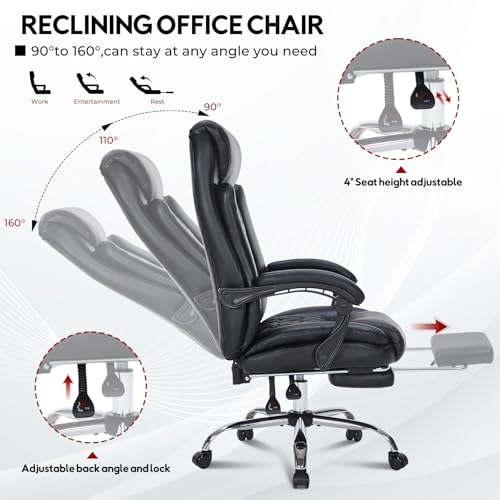 Reclining Executive Office Chair with Foot Rest for Heavy People, Khaki L77641