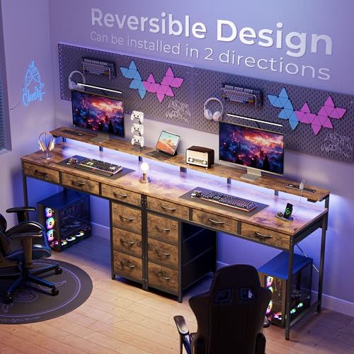 Huuger Gaming Desk with 6 Drawers, LED Lights, 47 Inch, Black N423283