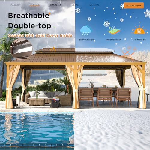 EROMMY 14'x20' Hardtop Gazebo Double Roof Galvanized Steel Outdoor Pavilion G3084