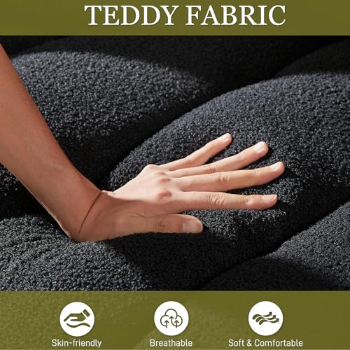 Teddy Cloud Sofa Couch, Boucle 3 Seater with 3 Pillows, Black T90422