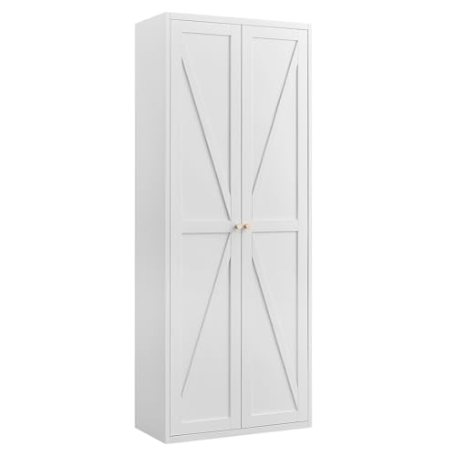 GREATMEET 65" Tall Kitchen Pantry Cabinet, White Metal Farmhouse Cupboard with Adjustable Shelves D202