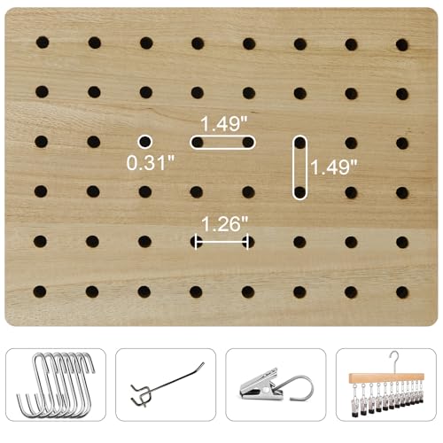Pegboard Display 5.6Ft Wooden Room Divider Folding Privacy Screen Freestanding Wall Organizer, 4 Panels, Natural C603