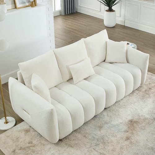 Teddy Cloud Sofa Couch, Boucle 3 Seater with 3 Pillows, Black T90422
