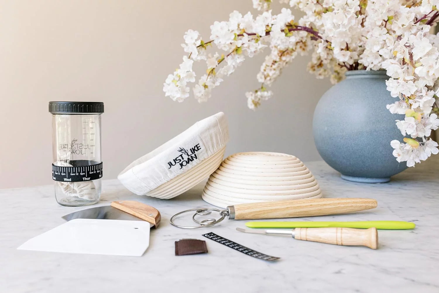 Sourdough Bread Baking Supplies Kit with Starter Jar and Banneton Basket B802