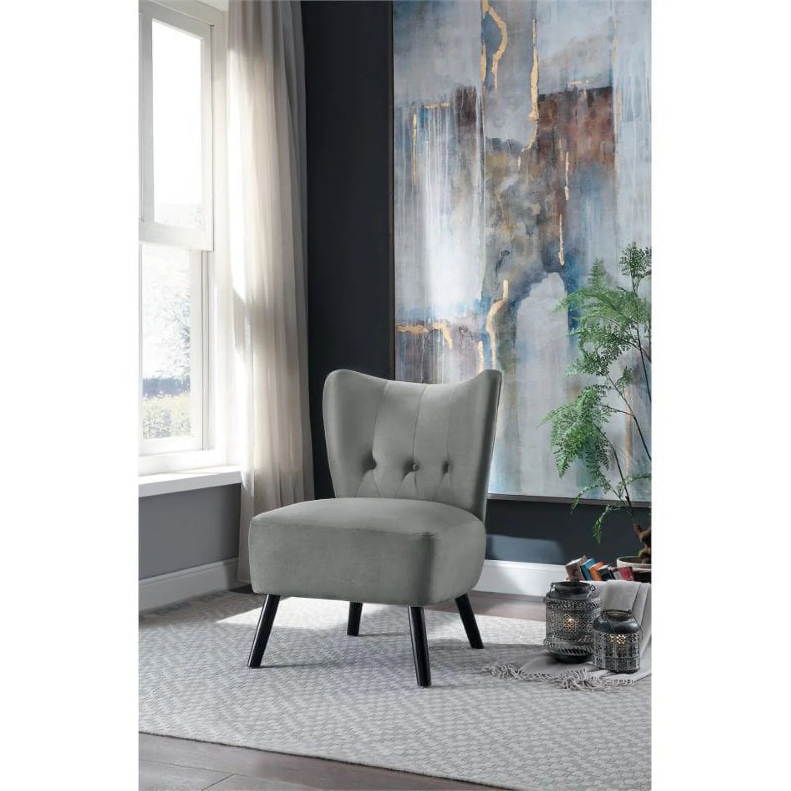 Pemberly Row Contemporary Velvet Accent Chair, Gray A8637