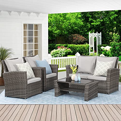 Wisteria Lane 4 Piece Outdoor Patio Furniture Set, Gray Rattan Sofa with Cushion P41861