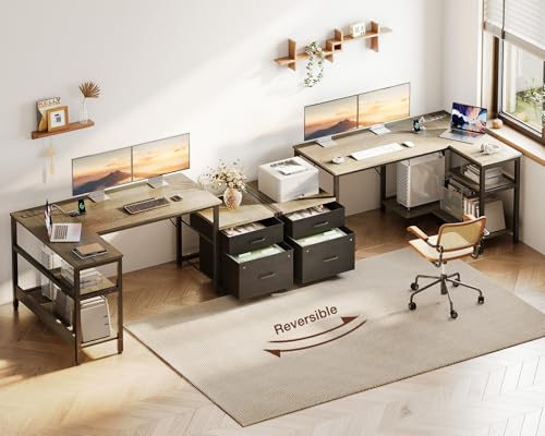 Casaottima 55 Inch L Shaped Desk with Drawers & File Cabinet, Rustic Brown B7734