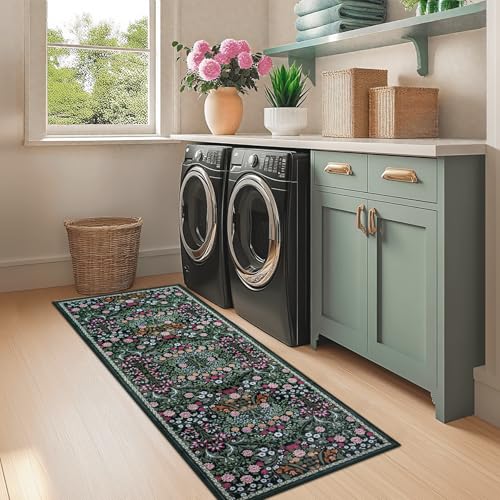 8x10 Floral Washable Area Rug for Living Room, Vintage Soft Non-Slip Carpet Z978379