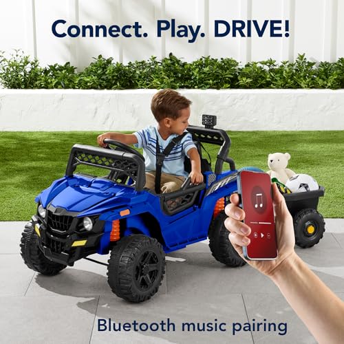 Kids 12V Electric Ride On UTV Car with Trailer, Parent Control, LED Lights, Bluetooth - Black C2735