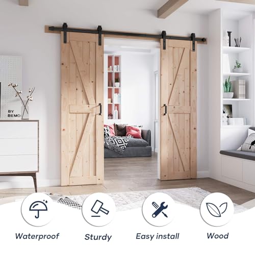 FREDBECK 48in x 80in Sliding Wood Barn Door with 8FT Hardware Kit V8036