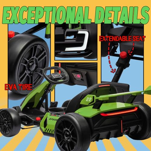 KerryYoo K61 Electric Drift Kart for Kids, 24V Ride On Toy with Adjustable Seat, Blue R5418