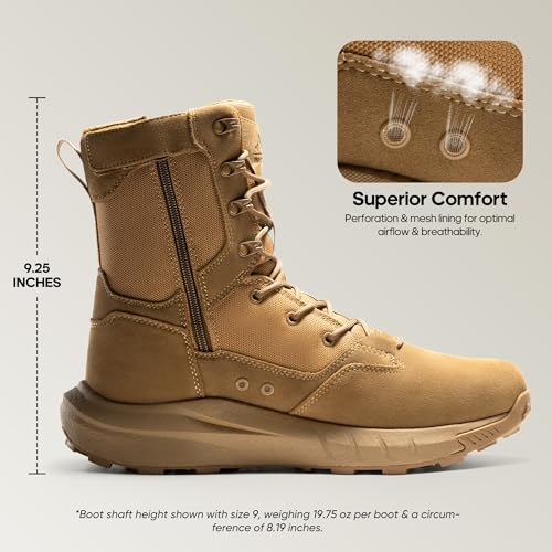 NORTIV 8 Men's Military Tactical Combat Boots Side Zipper Leather Lightweight 8 Inches K585047