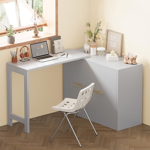 Twin Murphy Bed with Mattresses and Adjustable Desk, White L560588