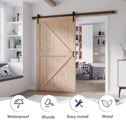 FREDBECK 48in x 80in Sliding Wood Barn Door with 8FT Hardware Kit V8036