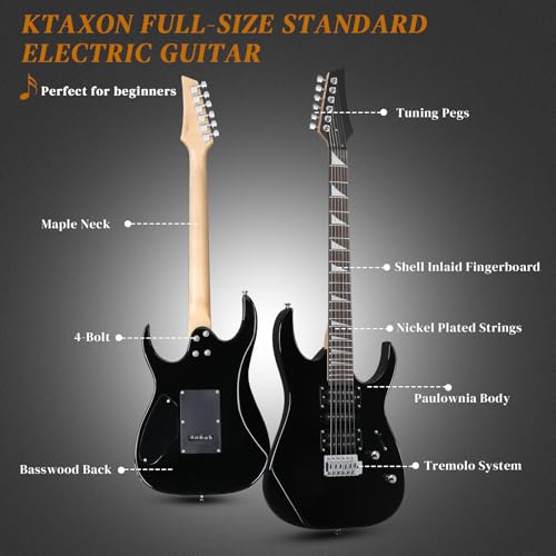Ktaxon 39" Electric Guitar Starter Kit with 20W Amp, Matte Black H32428