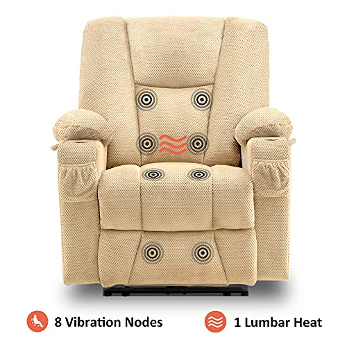 MCombo Zero Gravity Power Recliner Chair with Heat and Vibration Massage, USB & Type C Ports, Cup Holders, Fabric 8015 (Brown) Z599462
