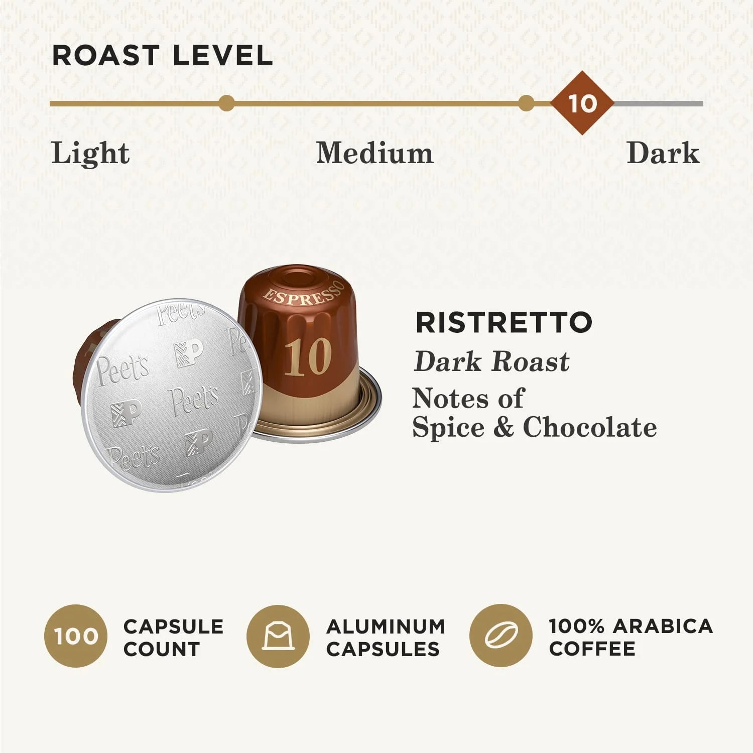 Peet's Coffee Dark Roast Espresso Pods for Nespresso Original, Intensity 10, 100 Count I8472