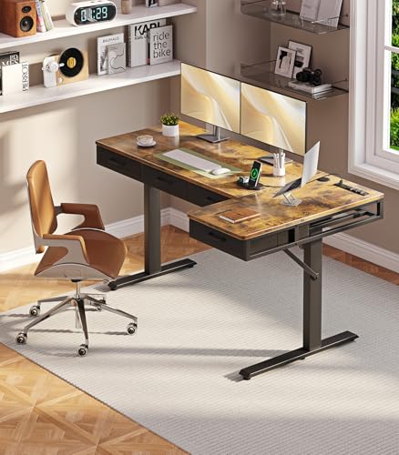OffiGo 63 Inch L Shaped Electric Standing Desk with Drawers, Black O5647