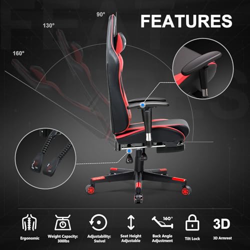 GTRACING Gaming Chair with Footrest, Blue R841