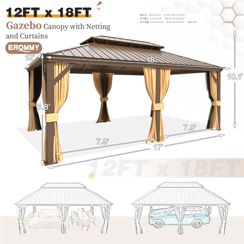 EROMMY 14'x20' Hardtop Gazebo Double Roof Galvanized Steel Outdoor Pavilion G3084
