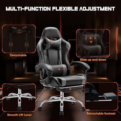DUMOS Ergonomic Gaming Desk Chair with Footrest, Grey L104352
