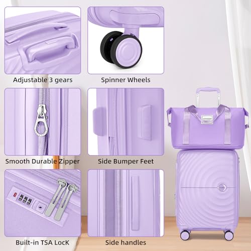 LARVENDER Luggage Sets 3 Piece, 20in Carry On PP Hardshell Suitcase with Spinner Wheels Q3160