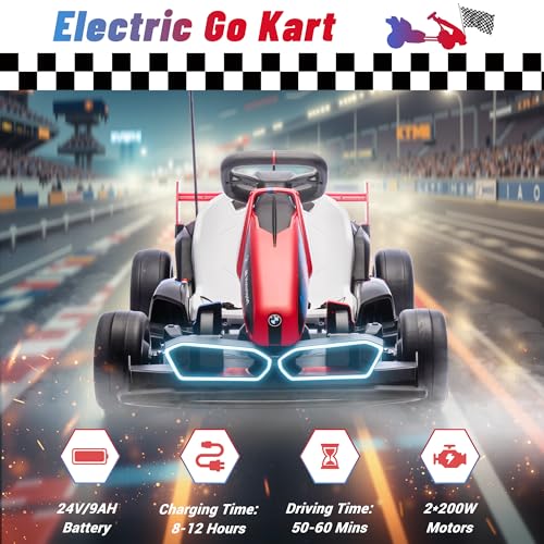 BMW Licensed 24V Electric Drift Go Kart for Kids Ages 6-12, White S1857