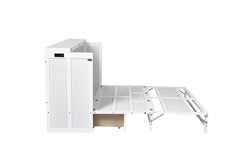 Queen Murphy Bed with Desk and Removable Shelves, USB Port, White H566492